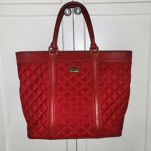 St John Knits Quilted Leather/Nylon X-LG Tote Bag Red, Excellent Cond, MSRP $790